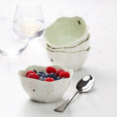 Butterfly Meadow Floral Set Of 4 Dessert Bowls - Green