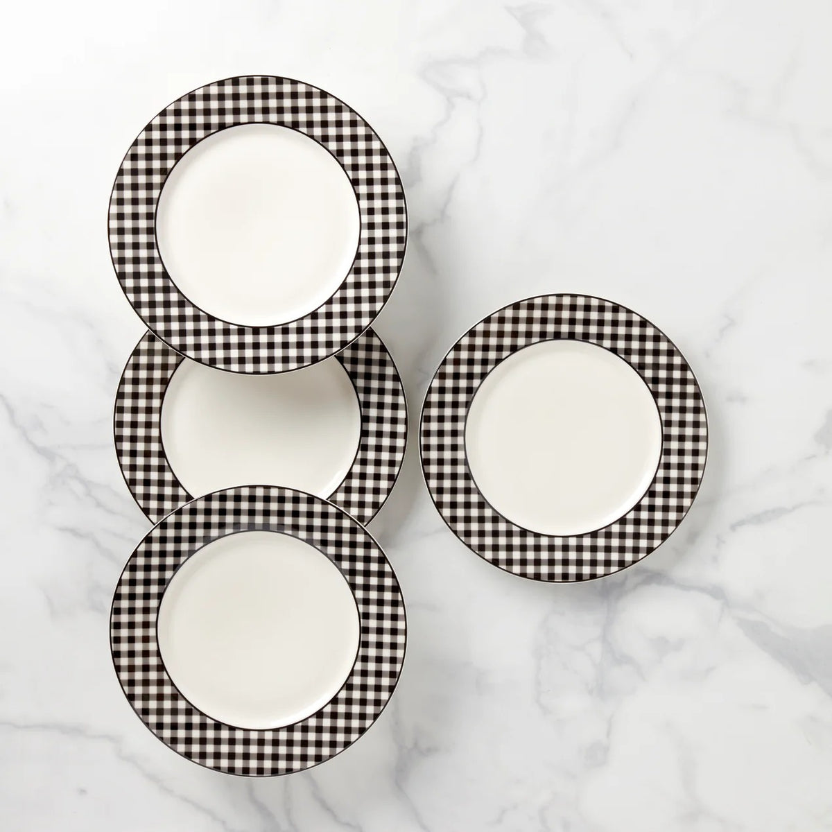Gingham Black Dinner Plates, Set Of 4