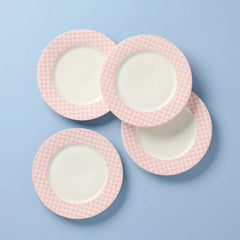 Gingham Pink Dinner Plates, Set of 4