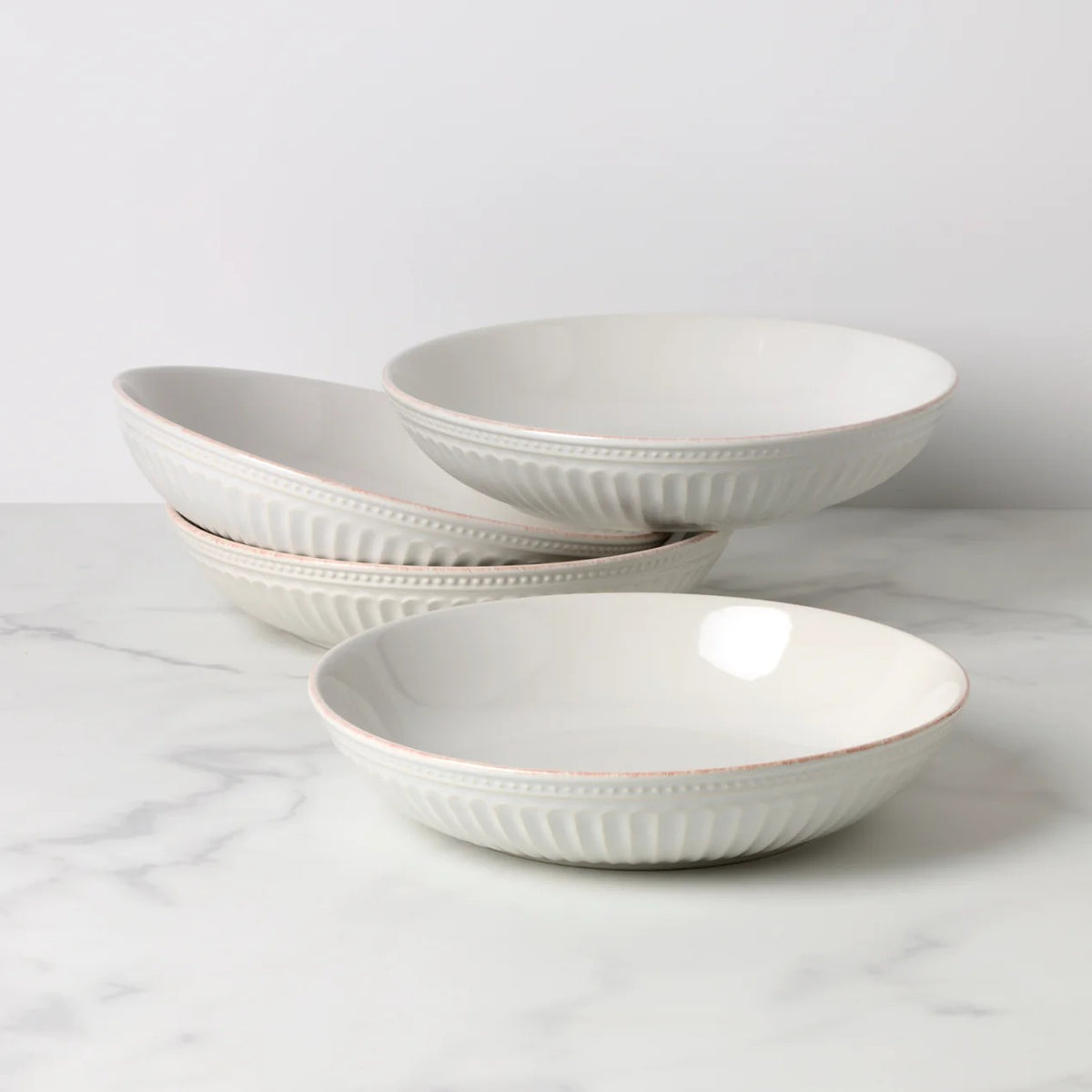 French Perle Groove Dinner Bowls, Set Of 4