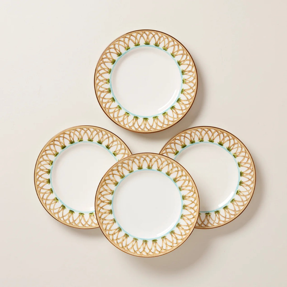British Colonial Bamboo Accent Plates, Set Of 4