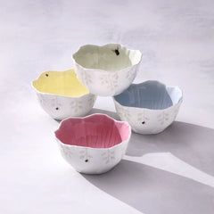 Butterfly Meadow Floral Set Of 4 Dessert Bowls - Yellow