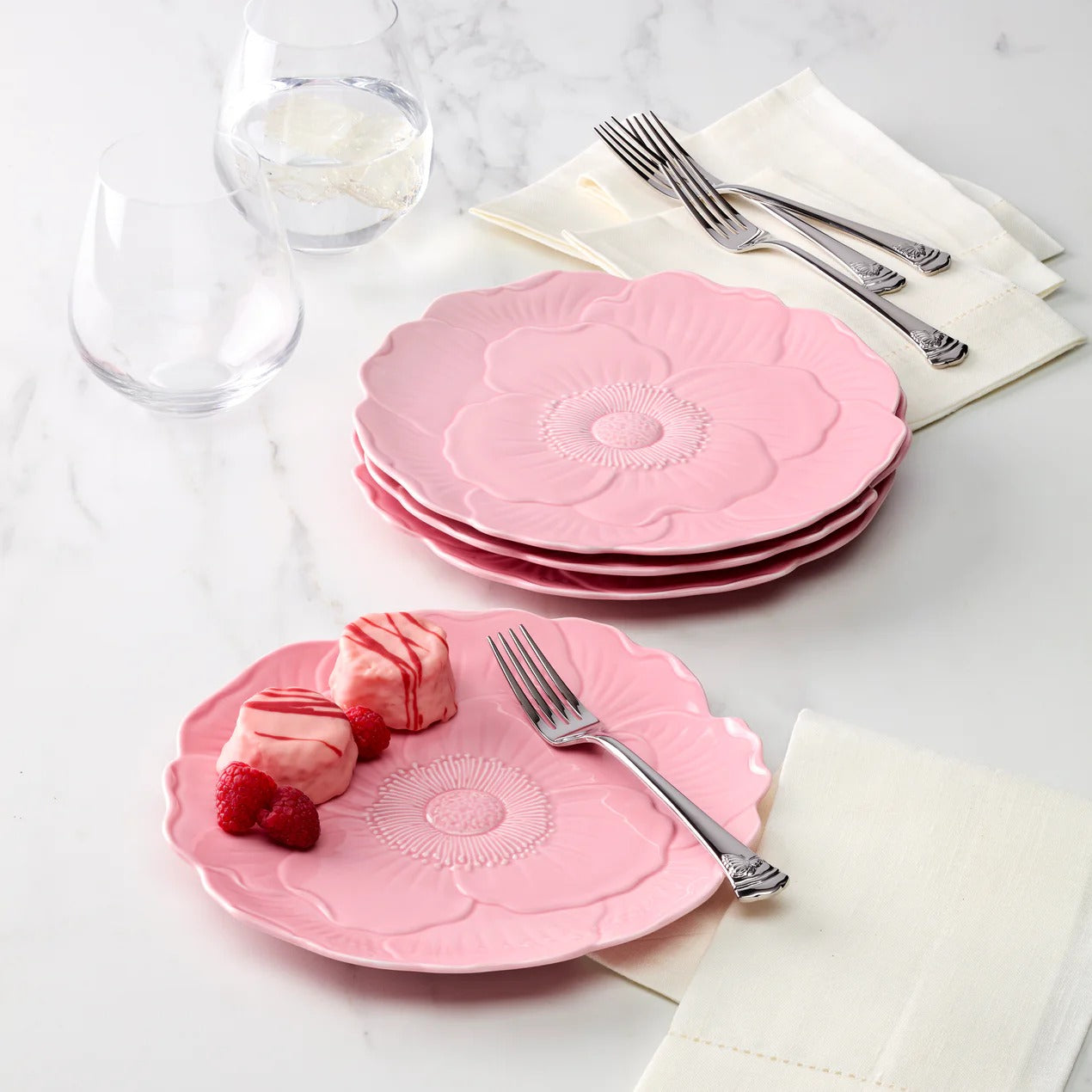 Butterfly Meadow Floral Set Of 4 Accent Plates - Pink