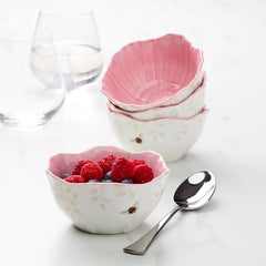 Butterfly Meadow Floral Set Of 4 Dessert Bowls - Pink