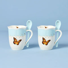 Butterfly Meadow Color Mugs With Spoons, Set Of 2, Blue