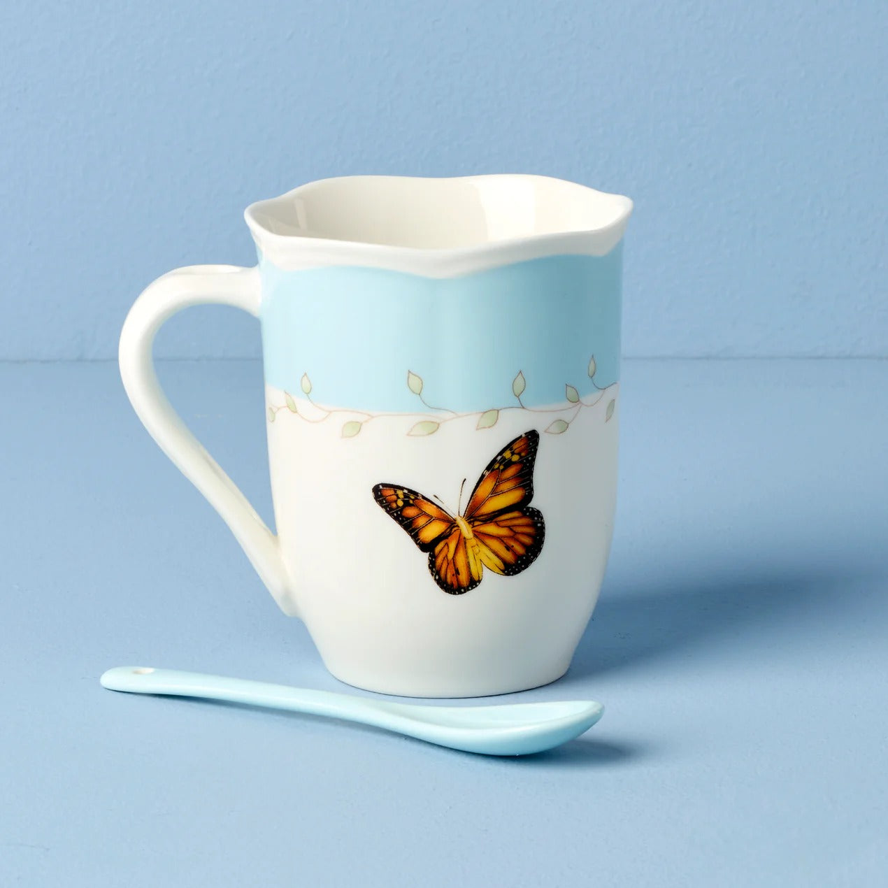 Butterfly Meadow Color Mugs With Spoons, Set Of 2, Blue
