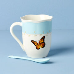 Butterfly Meadow Color Mugs With Spoons, Set Of 2, Blue