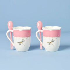 Butterfly Meadow Color Mugs With Spoons, Set Of 2, Pink
