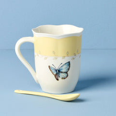 Butterfly Meadow Color Mugs With Spoons, Set Of 2, Yellow