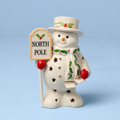 Happy Holly Days North Pole Snowman Lit Figurine