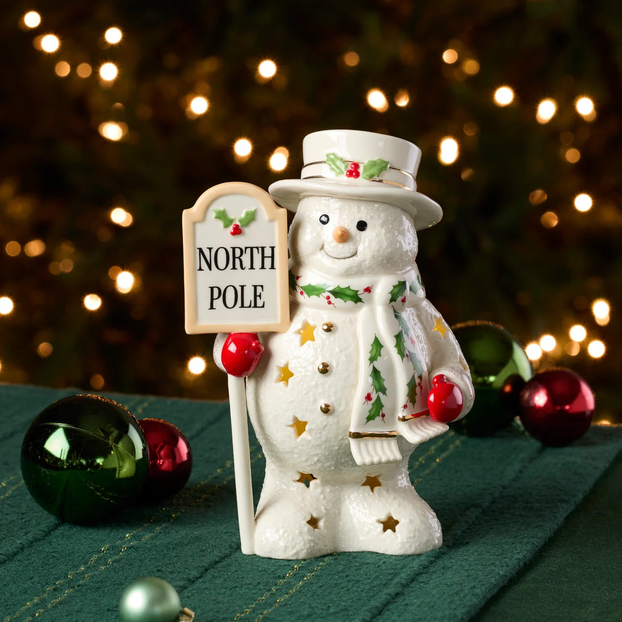 Happy Holly Days North Pole Snowman Lit Figurine