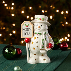 Happy Holly Days North Pole Snowman Lit Figurine