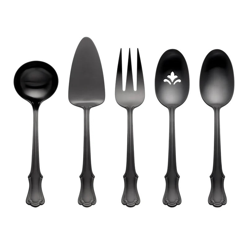 James Street Black Satin 5-Piece Hostess Set