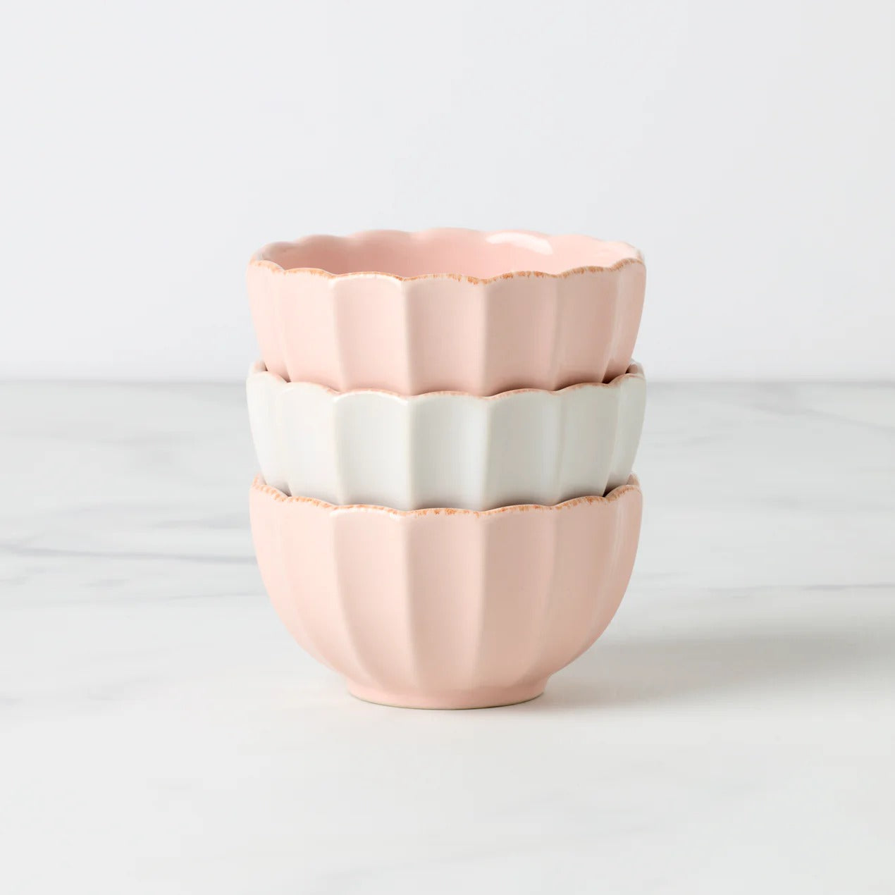 French Perle Scallop Mini Bowls, Set Of 3