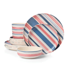 24 Seven Melamine Stripe 12-Piece Dinnerware Set