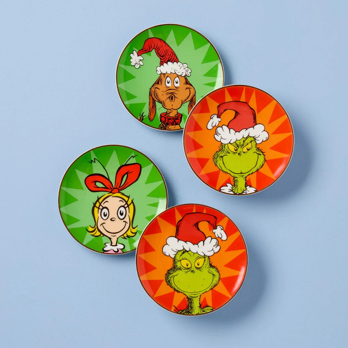 Merry Grinchmas Tidbit Plates, Set4 Asst