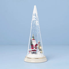 Glass Lit Santa With Lantern Scene