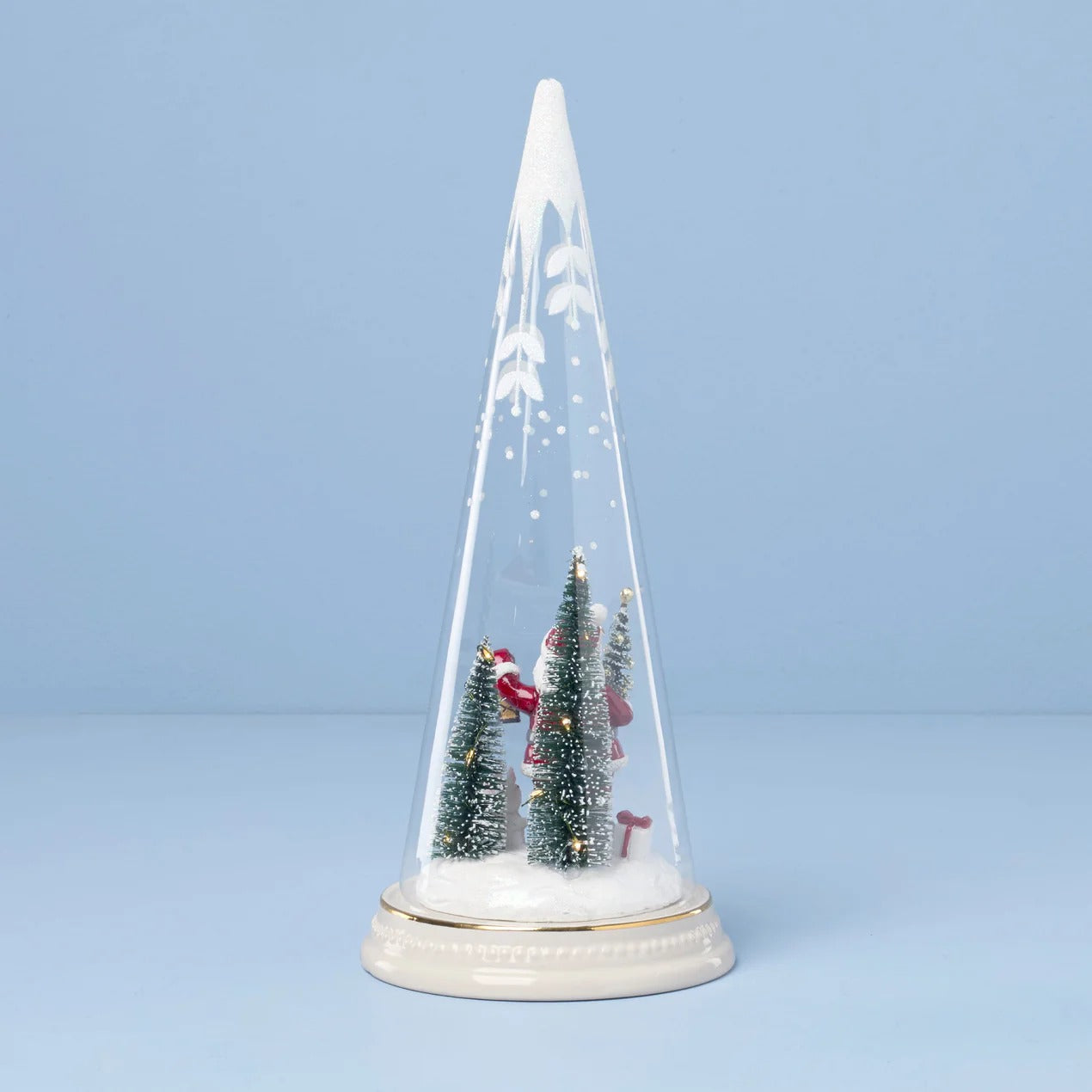 Glass Lit Santa With Lantern Scene