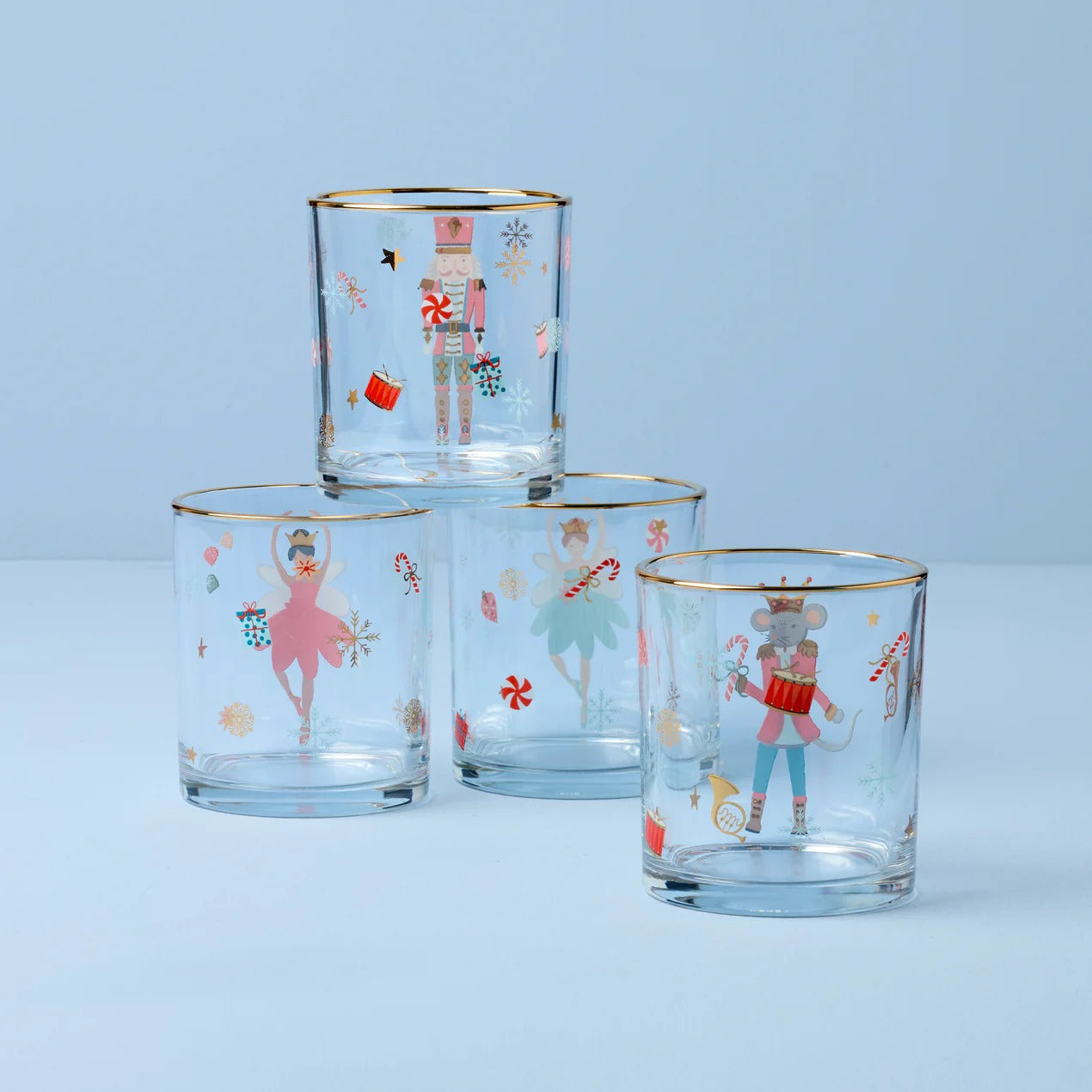 Nutcracker Ballet Double Old Fashioned Glasses, Set Of 4