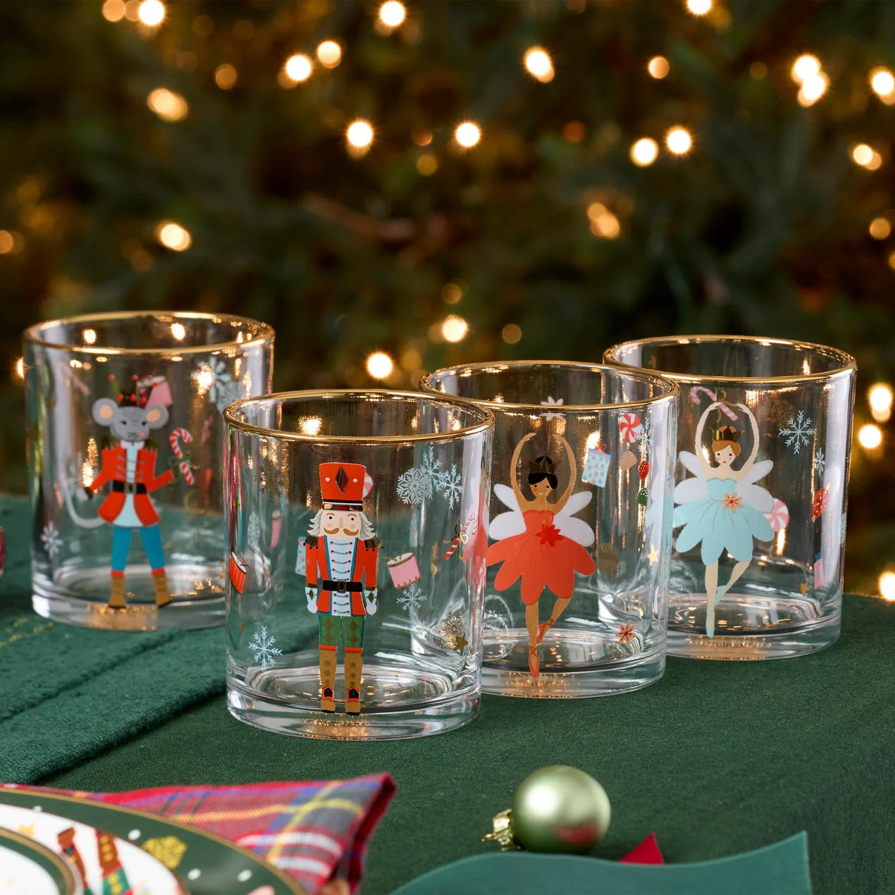 Nutcracker Ballet Double Old Fashioned Glasses, Set Of 4