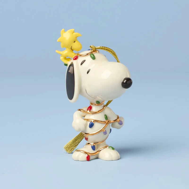 Snoopy Tangled in Lights Ornament