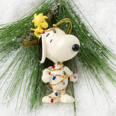 Snoopy Tangled in Lights Ornament