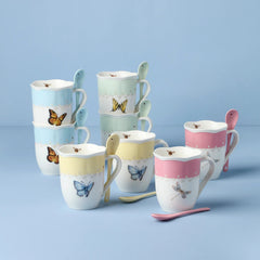 Butterfly Meadow Color Mug With Spoon, Set Of 8