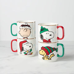 Snoopy Christmas Stacking Mugs, Set Of 4