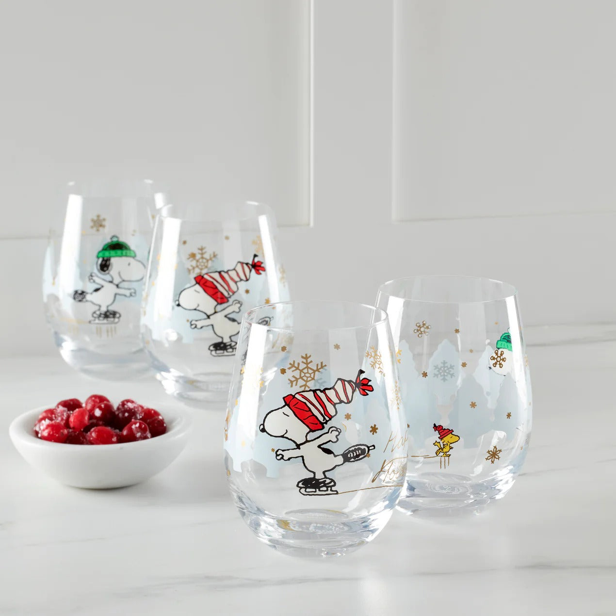 Snoopy Skating Christmas Tumblers, Set Of 4