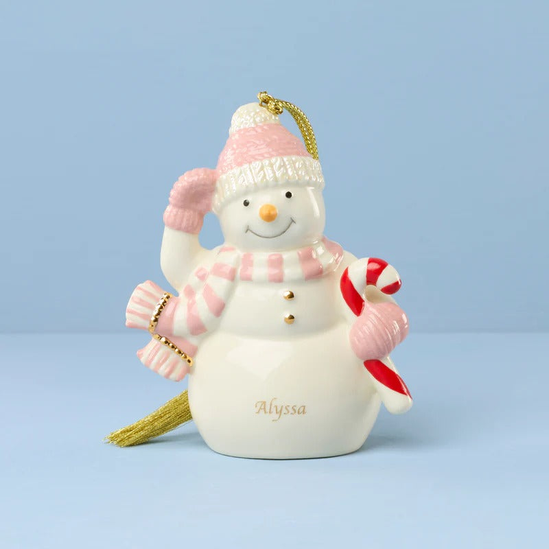 Winter Snowman Pink Ornament