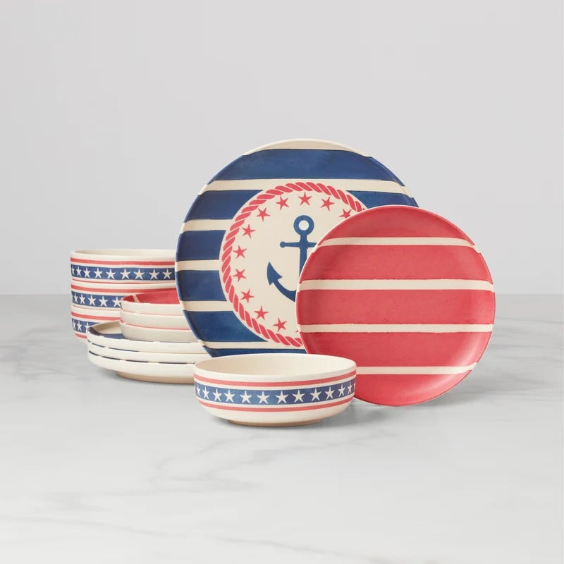 24 Seven Melamine, Aweigh We Go 12-Piece Dinnerware Se