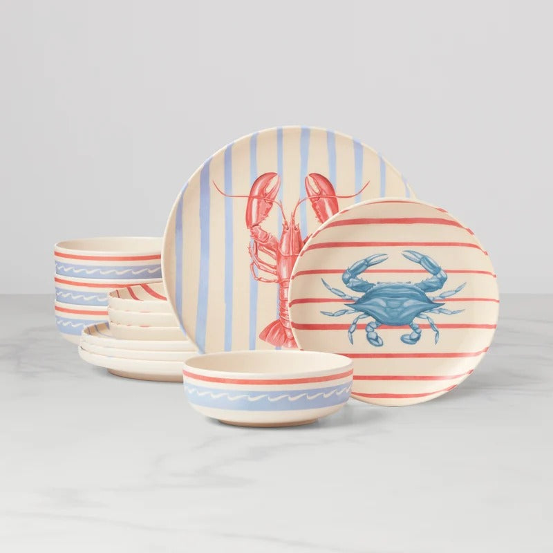 24 Seven Melamine, Wharfside 12-Piece Dinnerware Set