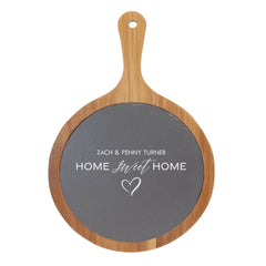 8x12 Round Acacia Wood/Slate Serving Board with Handle