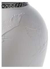 Herons Realm Covered Vase Figurine, Silver Luster