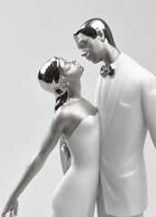 Happy Anniversary Couple Figurine. Silver Lustre