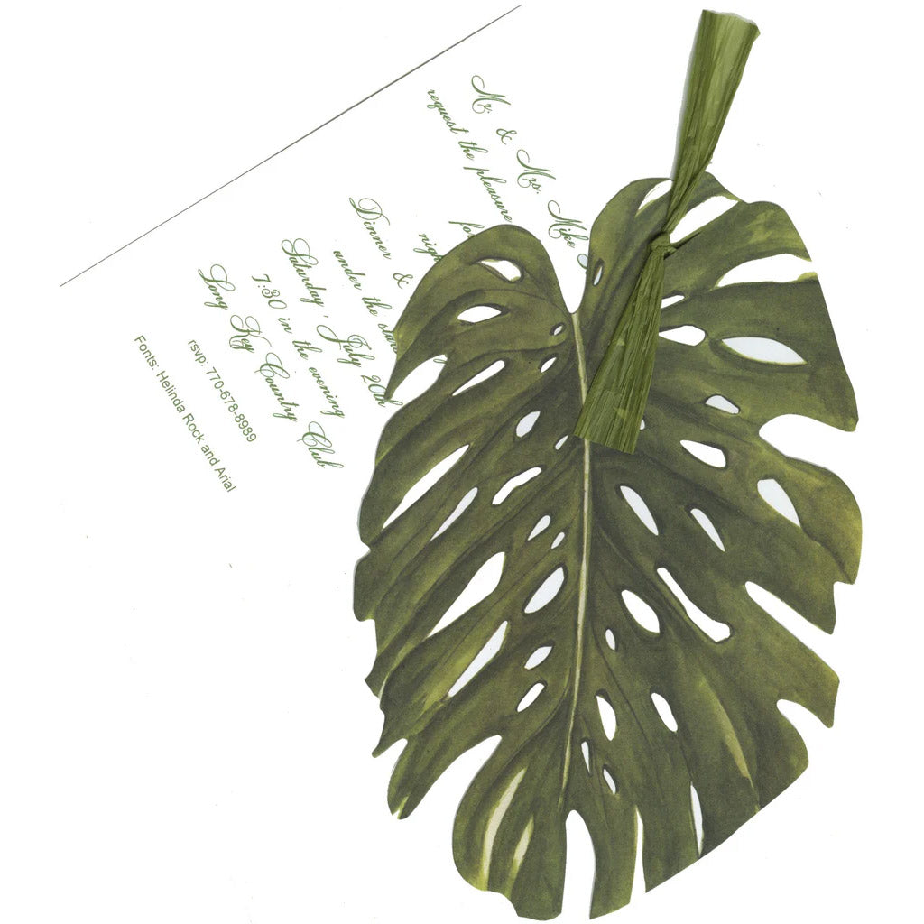 Palm Frond With Green Raffia Tag Invitation Cards (Set Of 60)