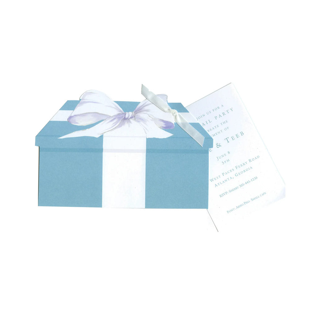 Blue Gift Box With Ribbon and Tag Invitation Cards (Set Of 60)