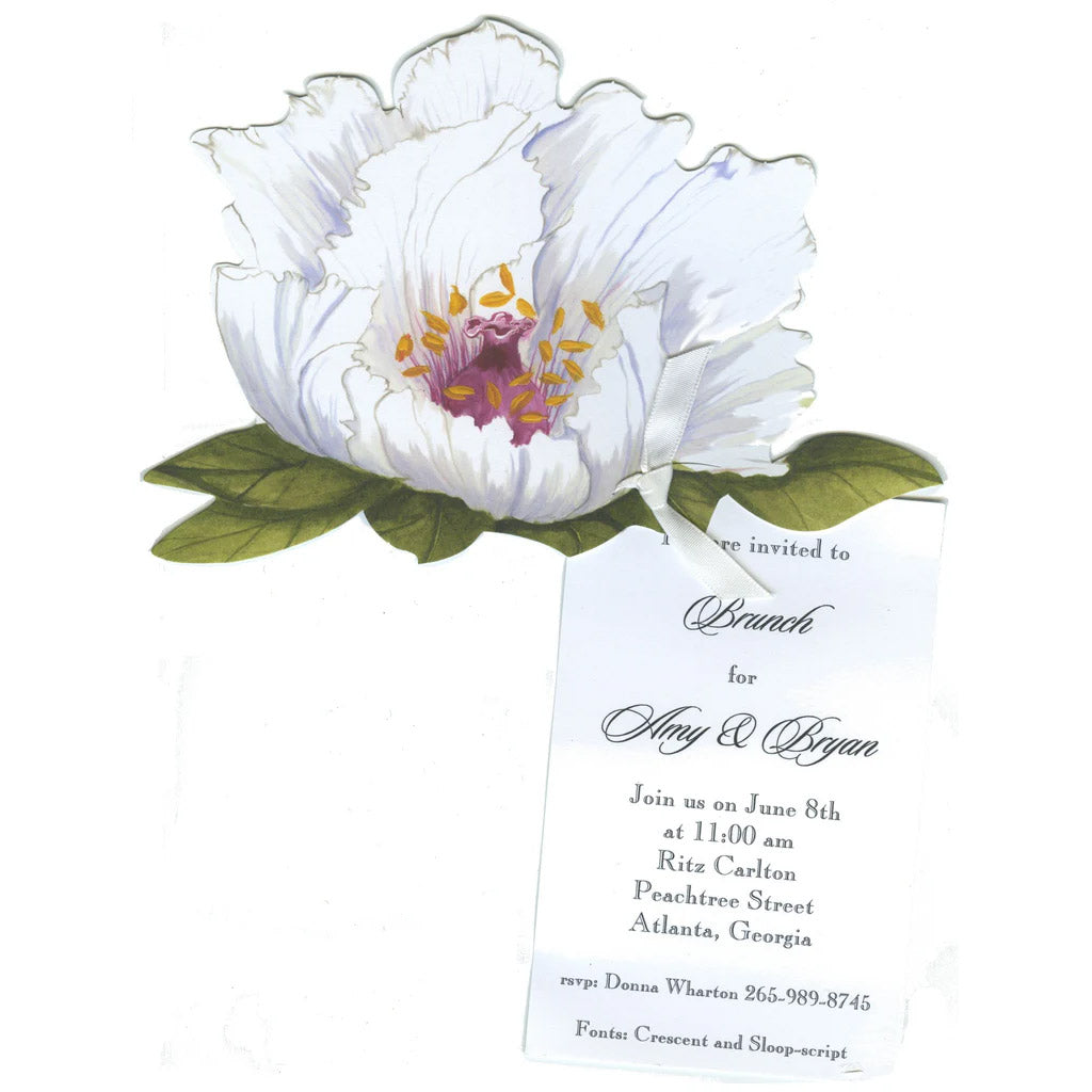 Peony With Antique White Ribbon Tag Invitation Cards (Set Of 60)