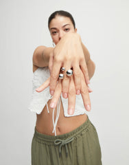 Ring With Three Bubble-Shaped Beads - Silver