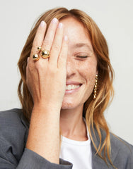 Ring With Three Bubble-Shaped Beads - Gold