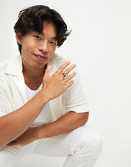 Ring With Three Central Beads - Gold