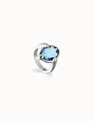 Sterling Silver Plated Metal Alloy Ring With A Blue Faceted Crystal