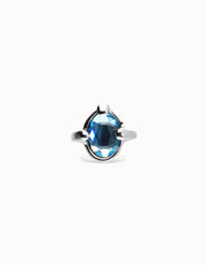Sterling Silver Plated Metal Alloy Ring With A Blue Faceted Crystal