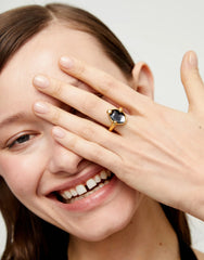 18K Gold Plated Metal Alloy Ring With A Black Faceted Crystal