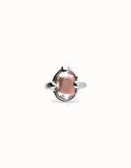 Sterling Silver Plated Metal Alloy Ring With A Pink Faceted Crystal