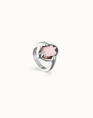 Sterling Silver Plated Metal Alloy Ring With A Pink Faceted Crystal
