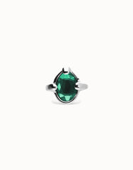 Sterling Silver Plated Metal Alloy Ring With A Green Emerald Faceted Crystal