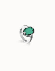 Sterling Silver Plated Metal Alloy Ring With A Green Emerald Faceted Crystal