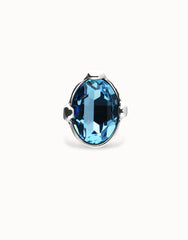 Sterling Silver Plated Metal Alloy Ring With A Blue Faceted Crystal