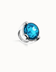 Sterling Silver Plated Metal Alloy Ring With A Blue Faceted Crystal
